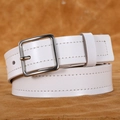 Ceinture en cuir blanc pour femme avec coutures parallèles et boucle carrée en métal argenté - Blanc