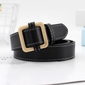 Cintura da donna in pelle nera con doppie cuciture bianche e fibbia quadrata dorata - Nero