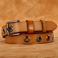 Cintura in pelle marrone con occhielli in metallo nero e fibbia ad ardiglione vintage - Cammello