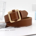 Caramel brown leather belt with white contrast stitching and a matte square buckle - Camel