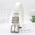 Minimalist white leather belt for women with matte grey pin buckle and metal ring decor - White