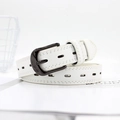Cintura sottile bianca da donna con fibbia in metallo nero e cuciture decorative - Bianco