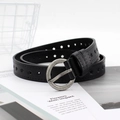 Ceinture vintage noire en cuir avec étoiles découpées et boucle ronde argent vieilli - Noir