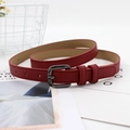 Women's slim red leather belt featuring a polished gunmetal square pin buckle design - Red