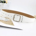 Chic women's white PU leather belt with a brushed silver square buckle for jeans - White