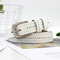 Chic white PU leather belt with silver D-ring buckle and decorative micro perforations - White