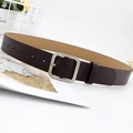 Deep brown litchi textured leather belt with silver brushed square buckle for women - Coffee