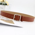 Brown faux leather belt with lychee texture and silver square buckle for women - Camel