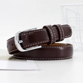 Deep brown leather waist belt with white contrast stitching and silver pin buckle - Brown