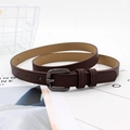 Slim dark brown women belt with gunmetal square buckle for casual jeans stylish look - Brown