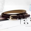 Cintura minimalista in pelle testa di moro con fibbia a ferro di cavallo dorata donna - Marrone