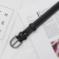 Women black PU leather belt with pin buckle and white contrast stitching detail - Black