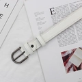 Minimalist white PU leather belt for women featuring a vintage dark metal pin buckle - White