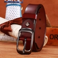Classic burgundy genuine leather belt with metallic pin buckle on vintage background - Black Buckle Red Brown