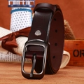 Dark brown leather belt for women with charcoal gray metal buckle and adjustable holes - Black Buckle Coffee