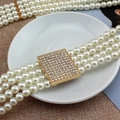 Eleganter dreireihiger Perlengürtel für Damen mit goldener Strass-Schnalle Akzent - Rechteckiger Strass-Schnalle-Stil (EL13-1)