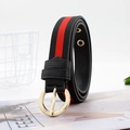 Ceinture en toile à rayures noires et rouges avec boucle ronde dorée pour hommes et femmes - Rayures Rouges et Noires
