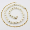Elegante cadena de cintura de metal dorado con perlas de rosa blanca y diamantes - WP175-2