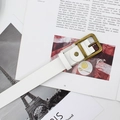 Minimalist white faux leather belt for women featuring a vintage bronze rectangle buckle - White