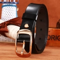 Versatile black leather belt for women with elegant rose gold metal buckle detail - Gold Buckle Black