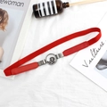 Cintura elastica rossa da donna con fibbia a fiore di rosa in argento vintage - Rosso