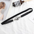 Cintura sottile elastica da donna con fibbia in metallo a fiore rosa vintage - Nero