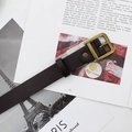 Vintage dark coffee leather belt with an antique bronze square buckle for women - Dark Coffee
