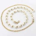 Chaîne de taille élégante en métal doré avec perles d'imitation blanches et cristaux - WP175-6