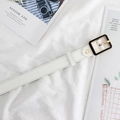 Fashionable white PU leather belt for women with a black square buckle and gold pin detail - White