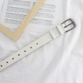 White vintage leather belt with gun-grey buckle and triple decorative stitching details - White