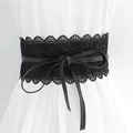 Elegante cintura a corsetto larga in pizzo nero per donna con chiusura a fiocco raffinata - Nero