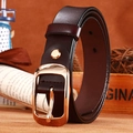 Classic dark brown leather belt with elegant rose gold pin buckle for a stylish look - Gold Buckle Coffee