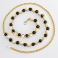 Chaîne de taille élégante dorée pour femme avec perles noires et blanches - WP175-7