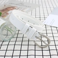 Minimalist white leather skinny belt with silver buckle and stitch detail on checked fabric - White