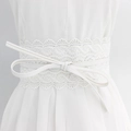 Elegante cintura in pizzo bianco con fiocco in pelle sottile per vestiti - Bianco