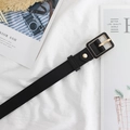 Fashionable black PU leather belt for women with elegant golden rectangular pin buckle - Black
