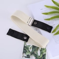 Cintura elastica beige regolabile con estremità in pelle nera e bottone automatico - Beige