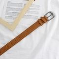 Vintage tan suede leather belt for women with double stitching and a metal buckle - Camel