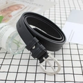 Classic black leather belt for women featuring a polished silver U-shaped pin buckle - Black