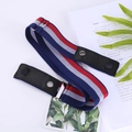 Elastic no-buckle lazy belt with navy blue, red, and white stripes for easy adjustment - Red White Blue Stripes