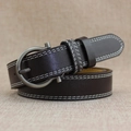 Dark brown leather belt with white double stitching and matte gunmetal buckle - Dark Coffee