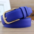 Royal blue women's PU leather belt with elegant gold buckle and dual loops - Sapphire Blue