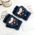 Donkerblauwe pluche handschoenen met roze kattenpoten en zachte imitatiebont textuur - Eén maat / Marineblauw