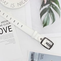 Minimalist white leather belt with gun-grey buckle and stitched edge details - White