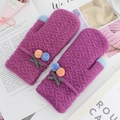 Purple thick knit mittens with colorful pom-poms and touch-screen fingertips for women - Purple