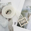 Elegante cinturón de perlas blancas de varias filas con hebilla cuadrada dorada - Estilo Hebilla Rectangular (EL211-2) / Blanco