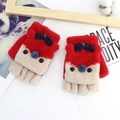 Guanti a metà dito per bambini con patta a volpe carina in rosso e beige - Rosso