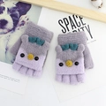 Guanti in maglia viola per bambini con gufo e funzione convertibile senza dita - Rosso & Grigio