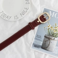 Elegante cintura in pelle bordeaux con fibbia dorata ovale e cuciture bianche - Rosso Marrone