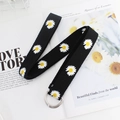 Black canvas belt with daisy embroidery and silver metal D-ring buckle accessory - Black